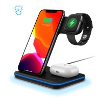 Factory wholesale price Z5A wireless charging stand for Airpod smart watch smart phone 3 in 1 15W QI fast wireless charger